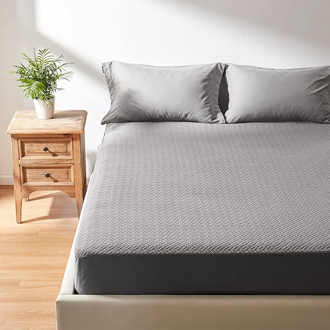 Hanherry 100% Waterproof Mattress Protector Twin XL Size - Grey, Mattress Cover 3D Air Fabric Cooling Mattress Pad Cover Smooth Soft Breathable Noiseless, 8''-21'' Deep Pocket