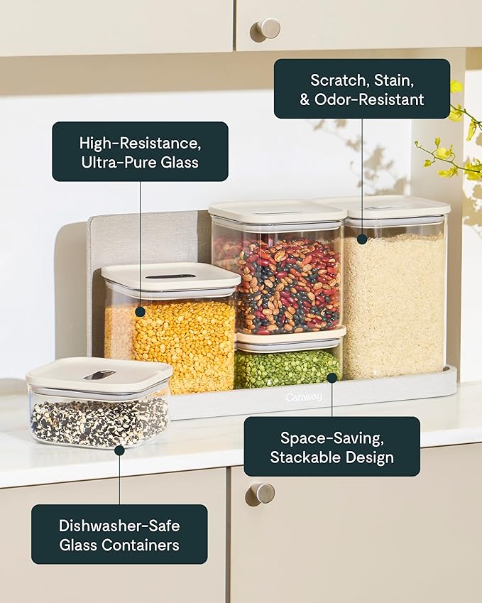 Caraway 4qt Glass Airtight Food Storage Container with Lid – Non-Toxic, BPA-Free Kitchen Storage Container – Stackable, Space-Saving Airtight Container for Dry Goods and More - Mist
