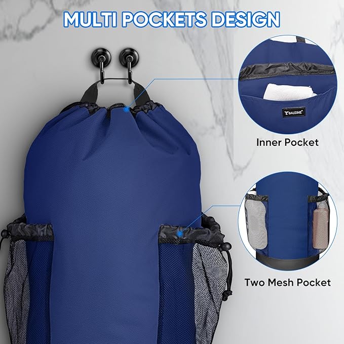 BALEINE 150L Laundry Bag Backpack, 900D Oxford Fabric Large Travel Laundry Bags with Shoulder Straps and 2 Mesh Pockets for College Dorm, Apartment, Laundromat (Navy, 150L)