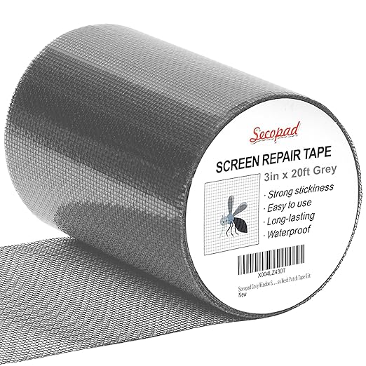 Grey Window Screen Repair Tape, 3IN X 20FT (240IN) Screen Repair Kit for Windows or Doors, Strong Adhesive Patch Kit Fiberglass Mesh Tape