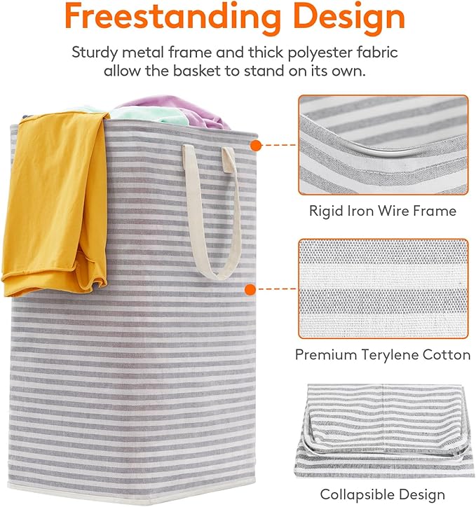 Lifewit 2 Pack Laundry Hamper Large Collapsible Laundry Basket, Freestanding Waterproof Cloth Hamper with Easy Carry Handles in Laundry Room Bedroom Bathroom College Dorm for Adult, Grey&Blue, 2 x 80L