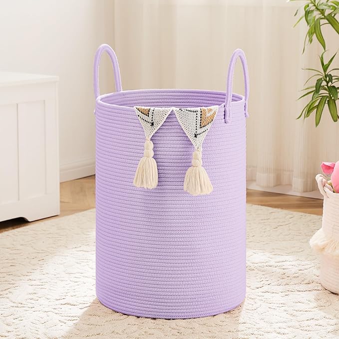 Laundry Basket,Woven Cotton Rope Laundry Hamper,80L for Decorative Storage of Dirty Clothes,Toys and Blankets in Bathroom,Baby Room and Living Room