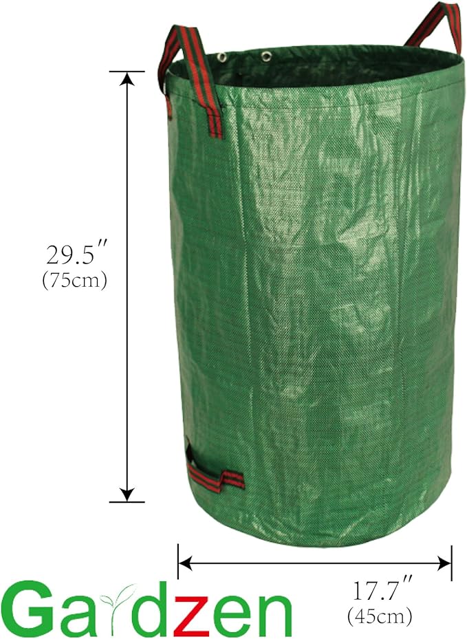 Gardzen 3-Pack 32 Gallon Yard Waste Bags, Reusable Heavy Duty Collapsible Garden Leaf Bags with Plastic Ring, Stand-Up Yard Waste Bin for Leaves, Lawn Debris & Grass Clippings