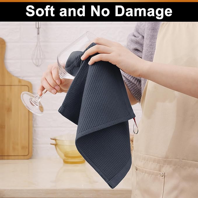 Homaxy 100% Cotton Waffle Weave Dish Cloths - 6 Pack Soft and Absorbent Dish Towels - 12 x 12 Inches Quick Dry Dish Rags - Dark Grey