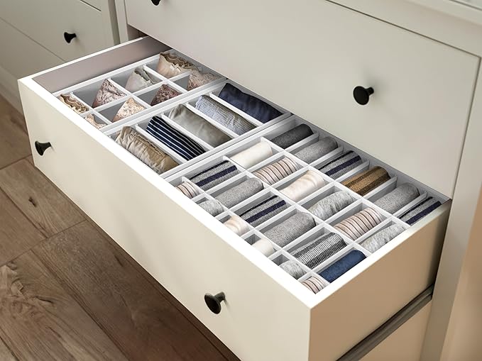 Simple Houseware 4-Pack Drawer Organizer Set - Closet Dividers for Underwear, Socks, Bras, Scarves, Ties - Foldable Non-Woven Storage Boxes, Gray