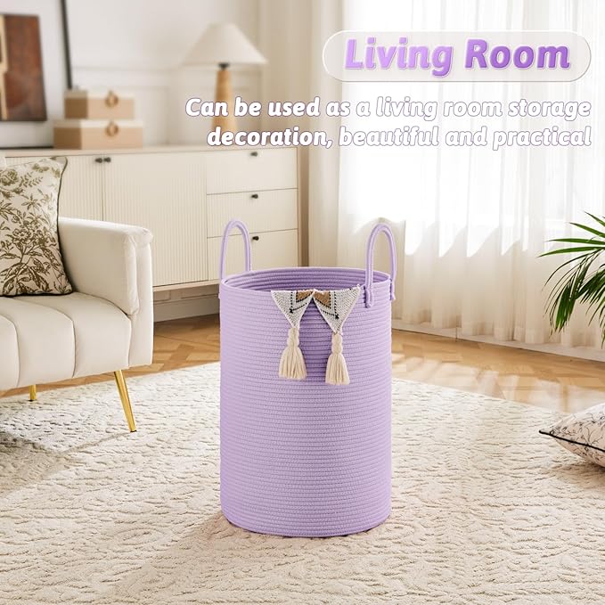 Laundry Basket,Woven Cotton Rope Laundry Hamper,40L for Decorative Storage of Dirty Clothes,Toys and Blankets in Bathroom,Baby Room and Living Room