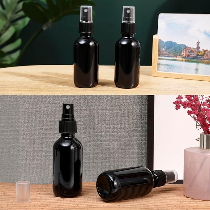 Black Glass Small Spray Bottle 2 oz 24 Packs,Fine Mist Sprayer Small Clear Bottles,Refillable Containers mini spray bottles for Cleaning Solutions and Skin Care (Black 24pcs)