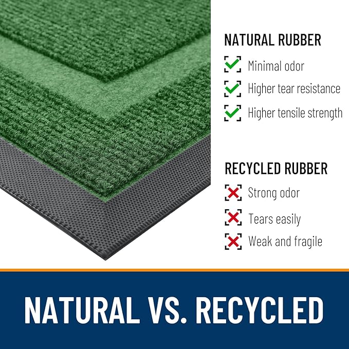 OLANLY Front Door Mat Indoor Outdoor Entrance, Waterproof All-Season, All-Weather Doormat, Sturdy Natural Rubber, Fade Resistant, Low Profile, Easy Clean Patio Porch Entryway Mat, 59x23, Green