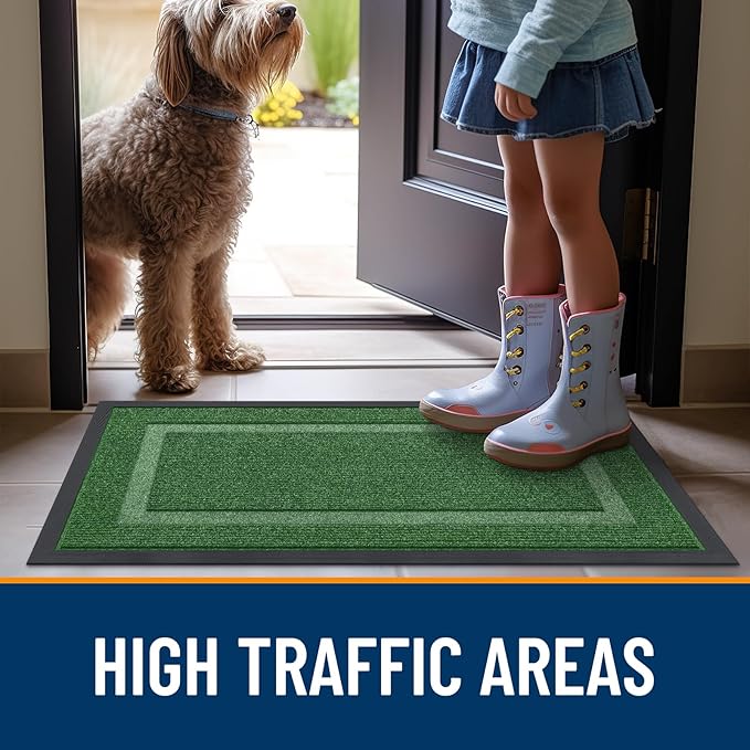 OLANLY Front Door Mat Indoor Outdoor Entrance, Waterproof All-Season, All-Weather Doormat, Sturdy Natural Rubber, Fade Resistant, Low Profile, Easy Clean Patio Porch Entryway Mat, 59x23, Green