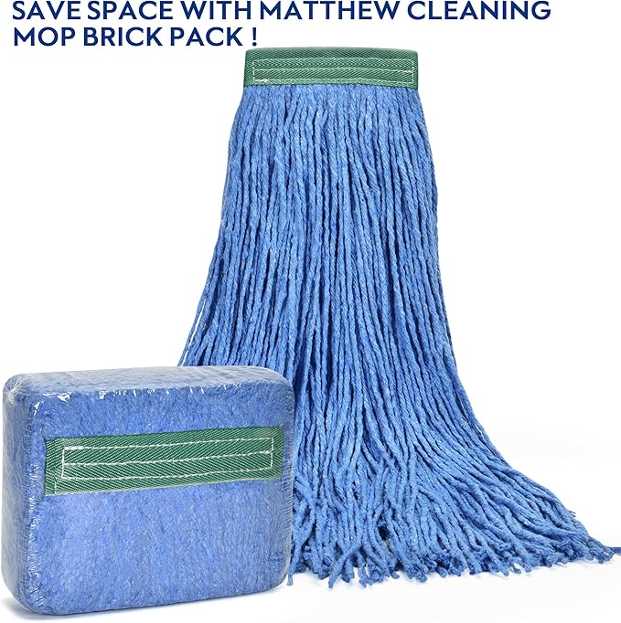 Matthew Cleaning 24oz 3Pack Cotton Floor Mop,Cotton Looped-Open String Heavy Duty String Refills, Universal Headband Blend ,Mop Head Replacement for Home, Industrial and Commercial Use(Blue)