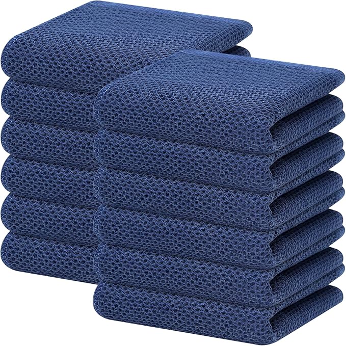 Homaxy 100% Cotton Waffle Weave Kitchen Dish Towels, Ultra Soft Absorbent Quick Drying Cleaning Towel, 13 x 28 Inches, 12-Pack, Navy Blue