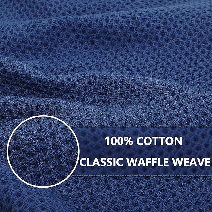 Homaxy 100% Cotton Waffle Weave Kitchen Dish Cloths, Ultra Soft Absorbent Quick Drying Dish Towels, 12 x 12 Inches, 12-Pack, Navy Blue