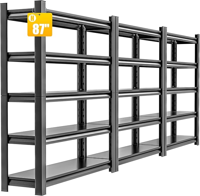 3 Pieces Garage Shelving,87"X48"X24"Inches,Heavy Duty Sturdy Steel Thickened Metal Shelves for Storage,Garage Storage Shelves,Black Shelving Unit Shelf Rack Industrial Shelving Shelf