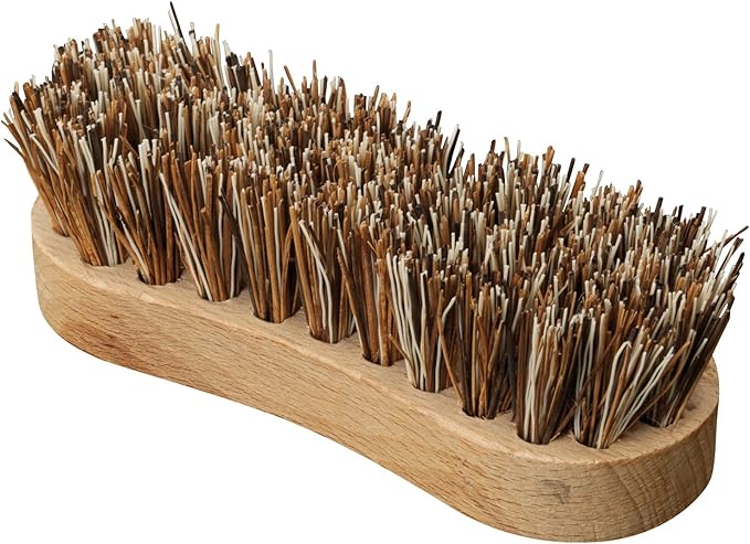 REDECKER Oyster Scrub Brush with Union Fiber Bristles and Untreated Beechwood Handle, 4-3/4-Inches