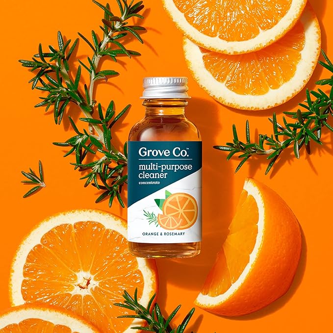 Grove Co. Multi-Purpose Cleaner, Refill Concentrate (6 x 1 Fl Oz) Plant-based Household Cleaning Supplies, Ammonia & Chlorine Free, No Plastic Waste, Orange & Rosemary Scent, Total 3 x 2 Pack Refills