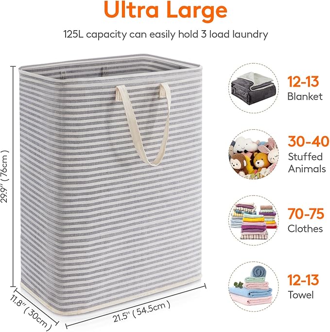 Lifewit Laundry Hamper Large Collapsible Laundry Basket, Freestanding Waterproof Clothes Hamper Storage with Easy Carry Handles for Clothes in Bedroom Bathroom College Dorm for Adults, Grey, 125L