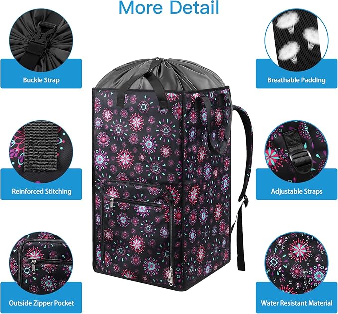 Bukere Laundry Backpack Bag for Women Girls, Extra Large Laundry Basket Hamper for College Dorm Room Essentials, Adjustable Shoulder Straps, Collapsible Freestanding Laundry Bag for Gym, Yacht
