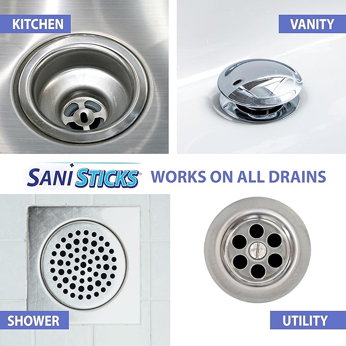 SANI 360° Sani Sticks Drain Cleaner and Deodorizer, 48 Count, Lavender Scent Enzyme Pipe Cleaners, Eliminate Odors, Prevent Clogged Drains, Safe for Sinks, Bathtub Drains, Septic Tanks