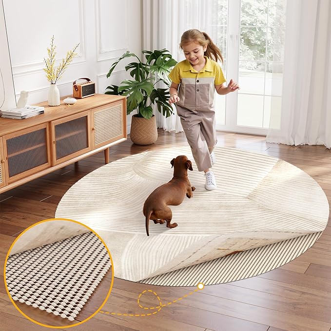 Non-Slip Rug Pad Gripper Round 4 Feet, Anti Skid Mat for Under Area Rugs, Keeps Rugs in Position and Safe, Thick Cushioned Carpet Pad for Hardwood Floors Protection