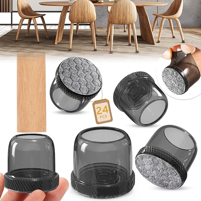 24PCS Round Chair Leg Floor Protectors, Furniture Sliders, Chair Leg Protectors for Hardwood Floors, Non-Slip Felt Furniture Pads, Silicone Cap Covers to Protect Floors, (Fit 1.1" - 1.5")