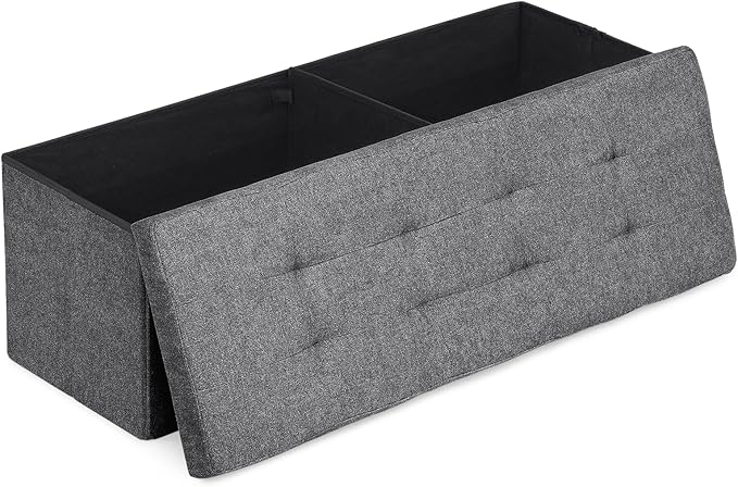 Athena Collection 43" Storage Ottoman Bench Folding Bench with 130L Hidden Storage, Large End of Bed Bench Linen Foot Rest Stool Chest with Flipping Lid for Living Room, Bedroom, Entryway, Dark Gray