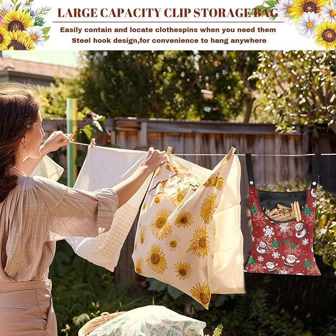 Christmas Theme Handy Clothespin Bags Maple Leaf Space-Saving Clothespin Storage Hanger Bag, Hanging Storage Organizer with Hanging Rope for Indoor and Outdoor Supply