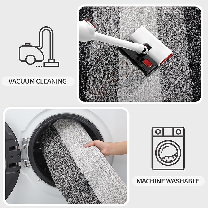 Kitinjoy Indoor Outdoor Door Mat, 47x24 Non-Slip Absorbent Dirt Trapper, Low-Profile Washable Inside Entrance Front Floor Mat, Sturdy Soft Entry Doormats for Entryway, Grey