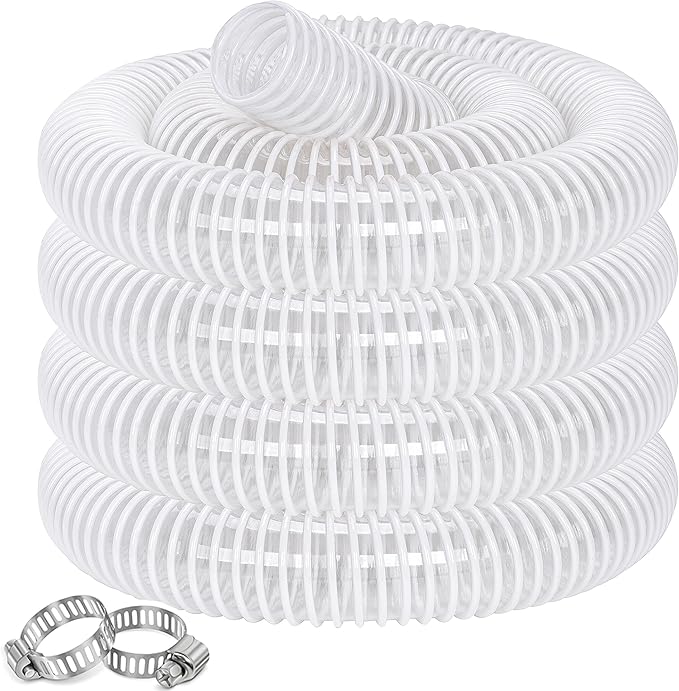 Dust Collection Hose 2 in × 20 ft Heavy Duty Clear Flexible PVC Reinforced Thicken Helix Suction Discharge Corrugated Pipe Hose for Fume Dust Collector Fitting Wood Chip Saw