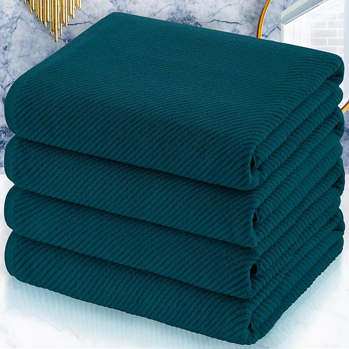VOOVA & MOVAS Bath Towels Set of 4, Large 30" x 56" - 100% Cotton | Thick | Light Weight | Soft | Absorb | Quick Dry, Bath Towels Sets for Bathroom, Luxury Towel Gift Set, Deep Turquoise