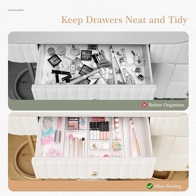 Criusia Drawer Organizer, 5-Size Versatile Bathroom and Vanity Organizer Trays, 20 Pack Clear Plastic Kitchen Drawer Organizers Set, Storage Bins for Makeup, Bathroom, Jewelries and Office