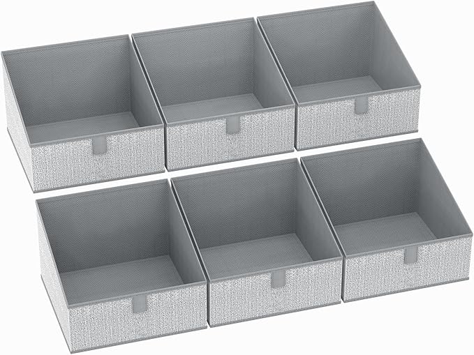DIMJ Closet Storage Bins 6 Pack - Fabric Trapezoid Closet Organizer Bin, Foldable Storage Baskets for Shelves, Closet Shelf Organizer, Clothing Storage Box for Toys, Books, Towel, Clothes, Gray