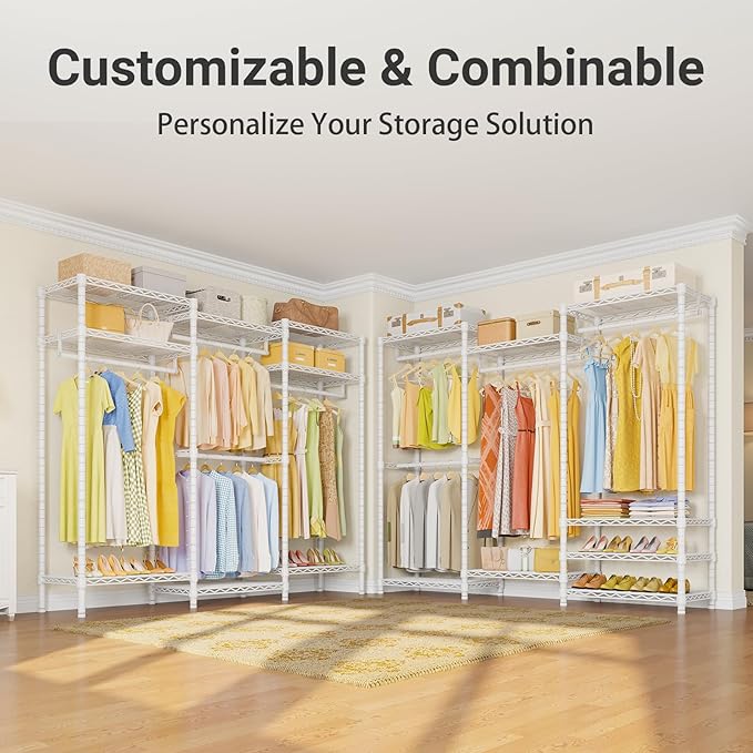 VIPEK V5 Portable Closet Wardrobe Heavy Duty Clothes Rack, Freestanding Clothing Racks with 4 Hang Rods & 8 Shelves, Adjustable Custom Closet Racks, 68.9" L x 15.7" W x 76.4" H, Max Load 800LBS, White