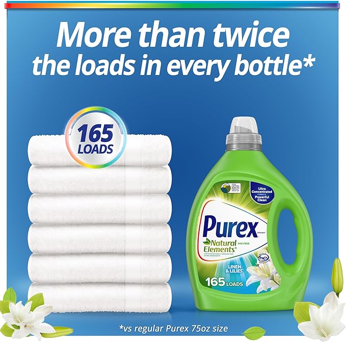 Purex Liquid Laundry Detergent, Ultra Concentrated, Natural Elements Linen & Lilies, 82.5 Ounce, 165 Loads