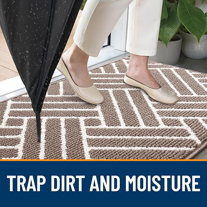 OLANLY Runner Indoor Door Mat, 47x23 Inch, Dirt Resistant and Absorbent, Non-Slip Rubber Backing Floor Mats, Easy Clean Low-Profile Doormat for Entryway, Front Door, and Inside Entrance, Brown