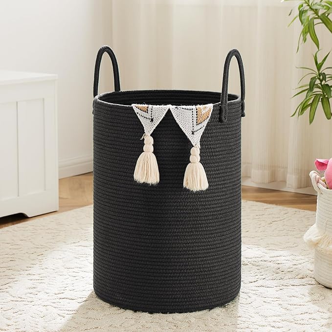 Laundry Basket,Woven Cotton Rope Laundry Hamper,80L for Decorative Storage of Dirty Clothes,Toys and Blankets in Bathroom,Baby Room and Living Room