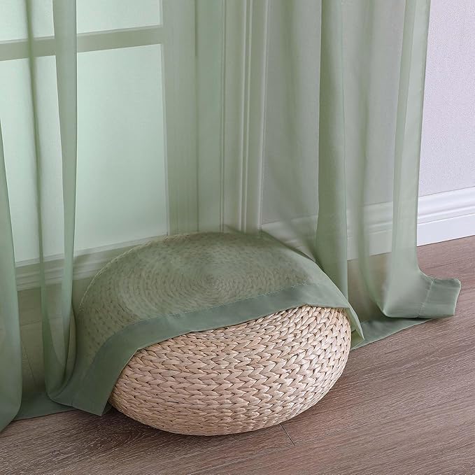 Chyhomenyc Extra Long Sage Green Sheer Curtains 108 Inches Long 2 Panels, Light Filtering Green Curtains for Living Room, Soft Gentle Voile Rod Pocket Bedroom Window Drapes, 59Wx108L Inch, 9FT, 2PCS