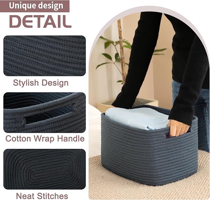 OIAHOMY 4 Pack Storage Baskets for Organizing, Cube Storage Bins for Shelves, Rectangle Storage Baskets With Handles, Woven Baskets for Storage, 12.7''Lx9''Wx7.8''H, Blue