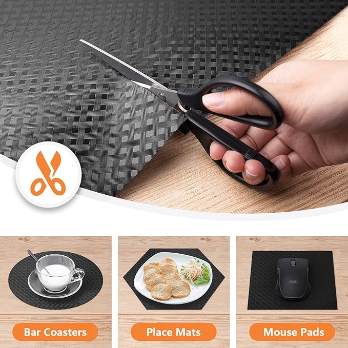 Shelf Liners for Kitchen Cabinets Refrigerator Liners Waterproof Kitchen Cupboard Liner Non-Slip Drawer Mats EVA Material Non Adhesive Fridge Liner for Shelves - Black（11.8 x 236.2 Inches x 2 Rolls