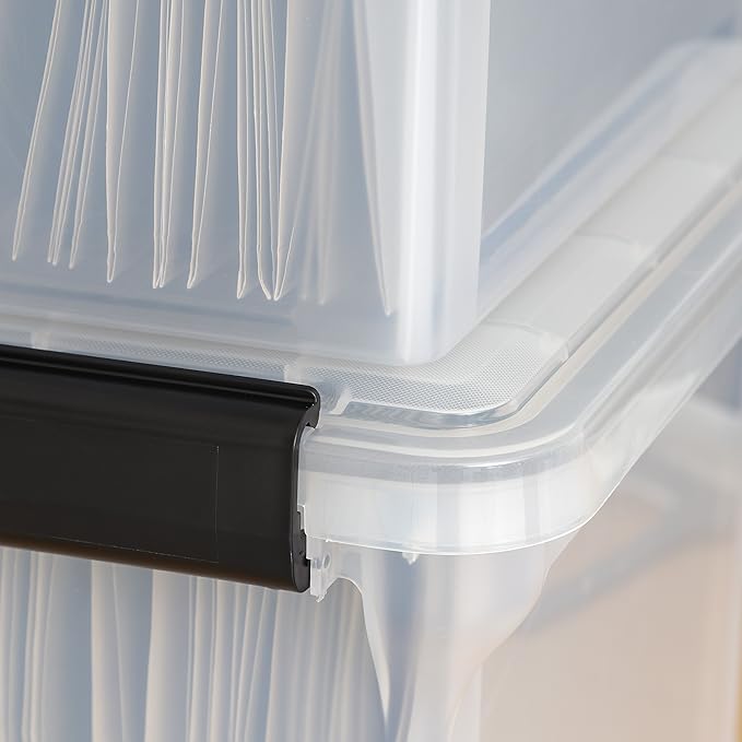 IRIS USA 32 Quart WEATHERPRO Plastic Storage Box with Durable Lid and Seal and Secure Latching Buckles, Clear with Black Buckles, 6 Pack