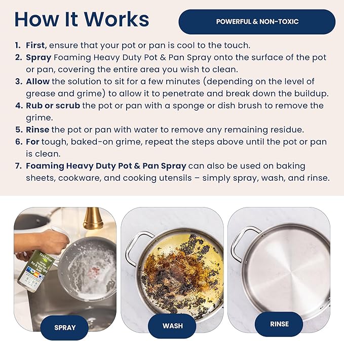 Truly Free Heavy Duty Pot & Pan Spray - Powerful Foaming Grease Remover, Multi-Purpose Kitchen Cleaner Spray Degreaser for Oven, Stoves, Grill & More, Citrus Scent - Includes 1 Empty Bottle & 2 Refill