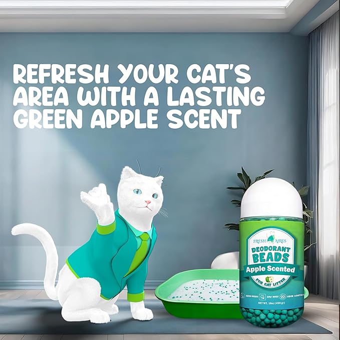 Cat Deodorant Beads | Green Apple Scent, Low-Dust & Non Toxic Litter Box, Superior Odor Control, Pet Safe Kitty Litter Deodorizer | Cat Litter Scent Deodorizer for Cleaner Air