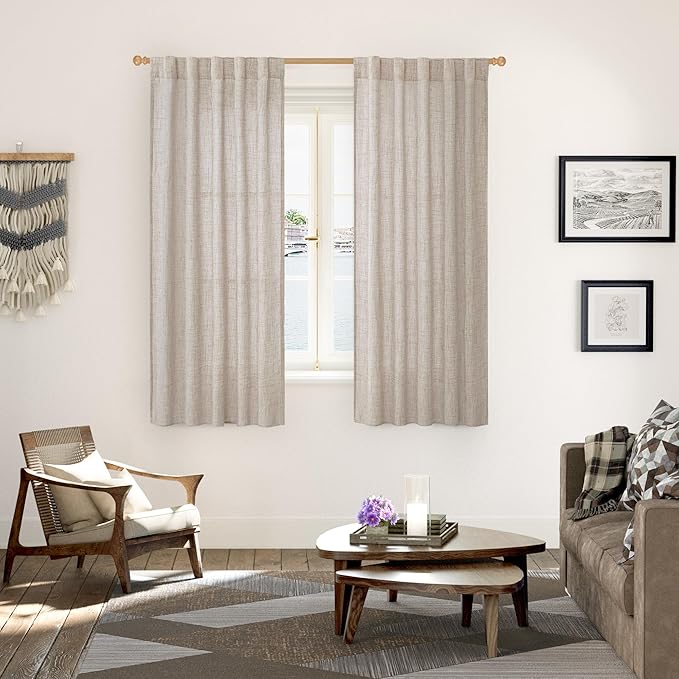 YoungsTex Rod Pocket Linen Curtains for Bedroom 38 X 63 Inches - Light Filtering Drapes with Back Tab for Living Room/Office/Farmhouse/Country Decorative, 2 Panels