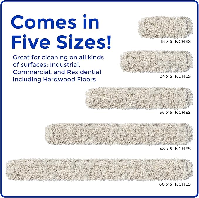 Nine Forty 48" Premium Cotton Dust Mop Kit - Heavy Duty Mop Head with Handle for Industrial, Commercial, and Residential Cleaning - Dry Floor Duster for Hardwood Surfaces - White