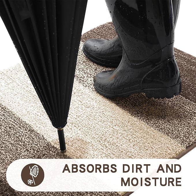 Kitinjoy Indoor Outdoor Door Mat, 48x32 Non-Slip Absorbent Dirt Trapper, Low-Profile Washable Inside Entrance Front Floor Mat, Sturdy Soft Entry Doormats for Entryway, Light Brown
