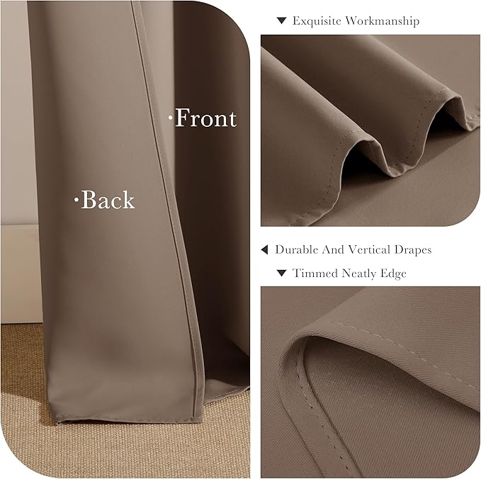 PONY DANCE Blackout Window Curtains - Thermal Insulated Light Block Home Decor Room Darkening Curtain Panels Window Treatments Noise Reducing for Bedroom, 42 by 72 inches, Mocha, Set of 2