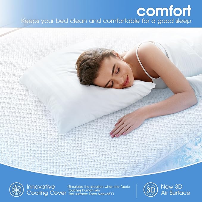 Cooling Waterproof Mattress Protector Twin XL Size, Mattress Cover 3D Air Fabric Mattress Pad Cover Smooth Soft Breathable Noiseless, 8''-21'' Deep Pocket