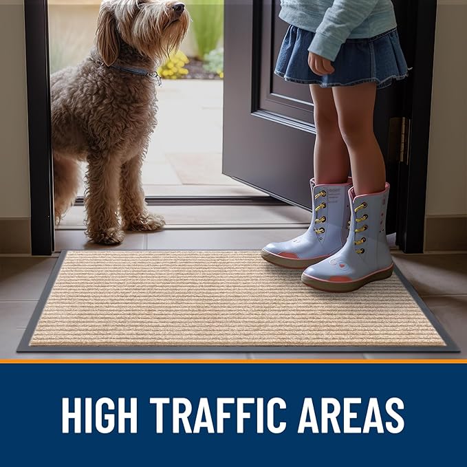 OLANLY Front Door Mat Indoor Outdoor Entrance, Waterproof Heavy Duty Doormat, Fade Resistant, Low Profile, Easy Clean Patio Porch Welcome Floor Mats for Entry, 47x32, Beige