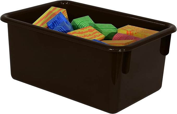 Wood Designs Cubby Storage Bin, Heavy Duty Plastic Containers for Kids Brown Cubby Tray Set of 12