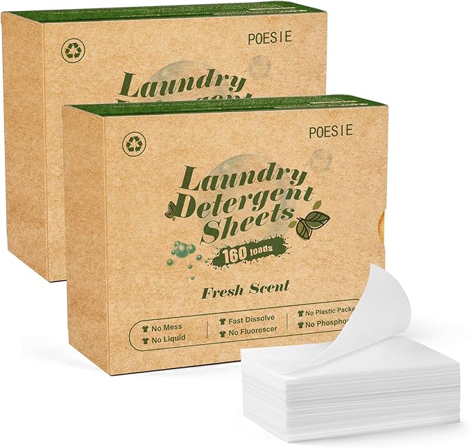 Poesie Laundry Detergent Sheets Fresh Scent 320 Sheet Liquidless Soap Sheets Detergent for Travel Camping Dormitory Hotel