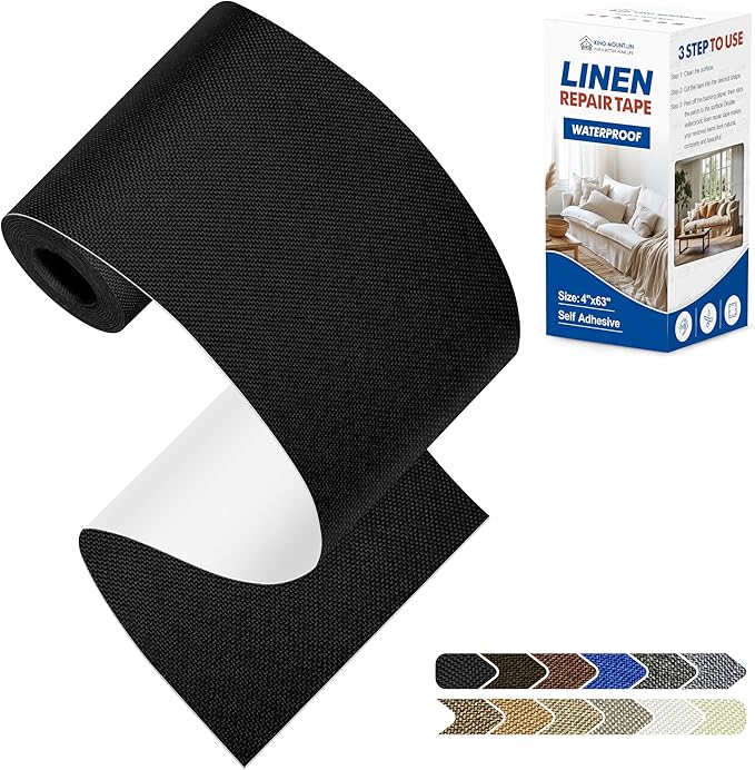 KING MOUNTAIN Linen Repair Patches, Self-Adhesive Fabric Patches, 4 X 63 inch Extra Size, Multi Color, Can be Used for Sofa Repair and Linen Clothes Repair (Black)